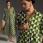 Maeve by Anthropologie The Bettina Tiered Shirt Dress Green & White Triangles XS Photo 3