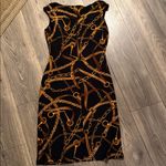 Ralph Lauren  Black and Gold horse bit Chain Pattern Midi Dress equestrian size 4 Photo 4