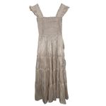 kourt Calypso Tiered Smocked Cream Elegant Casual Shine Midi Dress Medium Photo 4