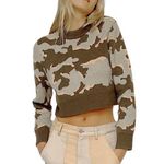 French Connection Kylah Camouflage Print Cropped Jumper Sweater Khaki/Multi M Photo 5