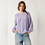 Free People  Frankie Cable Knit Sweater Heavenly Lavender Size XL Photo 3