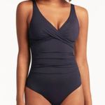 Sea Level Navy Blue Cross Front Shirred One Piece Convertible Swimsuit Size 18 Photo 0