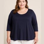 Cato  Navy Blue Knit Top Plus 18/20W Scoop Neck Stretchy Casual Blouse Photo 0