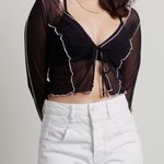 Blue Blush SEE IT ALL SHEER CONTRAST OVERLOCK CROP TOP IN BLACK Photo 1