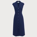 RIHOAS The Navy V Neck Button Cap Sleeve Midi Dress XS 22 Blue Photo 4