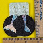 Handmade Blue Mermaid Tail Black Dangle Pierced Earrings Photo 2