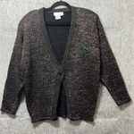 Vintage 80s Chunky Cardigan Womens‎ Large One Button Black Gold Shimmer Vibes Photo 6