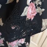 Iz Byer  Black Floral Off-Shoulder Top w/ Crochet Trim -Adj Straps – NWT Large Photo 2