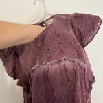 Knox Rose Purple Swiss Dot Crochet Eyelet Tie Bow Back Short Flutter Sleeve Top Photo 3
