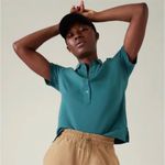 Athleta NWT Teal Pique Short Sleeve Polo Shirt Women’s Small Photo 0