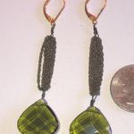 Green Glass Beaded Long Dangling Boho Pierced Earrings Photo 2