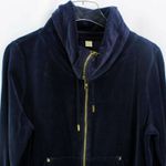 Michael Kors Womens Velvet Jacket Blue Front Zipper Pockets Drawstring Photo 3