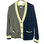 American Eagle Colorblock Cardigan Sweater Oversize Olive Navy Yellow Size Small Photo 2