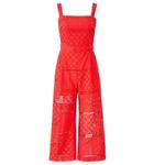 Parker Ashton Sleeveless Tie-Back Eyelet Crop Red Jumpsuit Photo 3