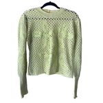 Le lis  crochet floral knit chartreuse open weave sweater 100%cotton top Sheer Photo 1