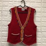 Vtg‎ Star Cody knit vest cardigan beaded Native American look 80% silk Red Size M Photo 0