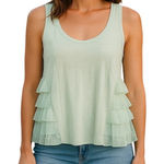 Anthropologie  Lilka Mint Green Knit Tank Top Lace Ruffle Trim Small Photo 0