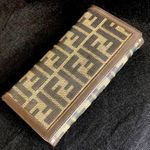 Fendi Zucca Navy Canvas and Brown Leather Snap Wallet 8 Credit Cards 4 Billfolds Photo 0