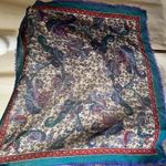 Amanda Smith Vintage  Paisley Wool Scarf Teal Blue Fringe Square Print 31x32 Photo 1