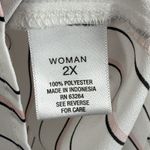 Roz & Ali Button Up Top Womens 2X White Striped Tie Sleeve Career Mature Office Photo 4