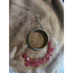 Chunky Beaded Statement Necklace & Woven Bangle Set Rose Gold Tone Pink Photo 4