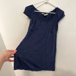 Max Studio Solid Navy Blue Seam Detail Scoop Neck Short Sleeve Viscose Blouse M Photo 5
