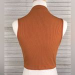 Stretchy Ribbed Cropped High Neck Sleeveless Tank Top Rust Photo 1