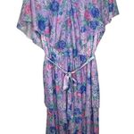 Vintage Lynn Bee Angel Sleeve Tiered Dress Purple Floral Belt Size L 80s Size L Photo 1