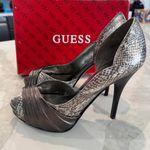 Guess Platform Snakeskin Peep Toe Locklyn Stiletto Heels Womens Size 8.5M Silver Photo 3