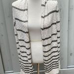 Pink Rose Cotton Blend Shawl Collar Cardigan In Oatmeal & Olive Stripe Size L Photo 0