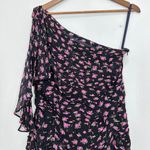 Shoshanna Black Size 10 One Shoulder Gown Vivine Tossed Rose Gown Wedding Guest Photo 8