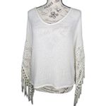 Hollister  (OS) Cream Lace Tassel Fringe Sleeve Loose Fit Knit Poncho Top Photo 6