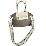 Perlina  Leather Top Handle Tote Satchel Crossbody Strap Taupe Bone Bag Purse Photo 3