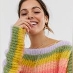 Free People See The Rainbow Wool Alpaca Eyelash Oversized Sweater Size Small Photo 2