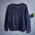 Vtg BALLY 100% Cotton Extra Fine Navy Blue Knit VNeck Sweater Jumper Unisex S 40 Photo 5
