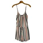 Fifteen Twenty Black Pink And Tan Striped Tie Waist Linen Blend Romper Size S Photo 2