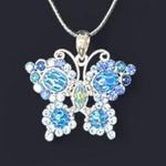Blue rhinestone butterfly pendant necklace Silver Photo 2