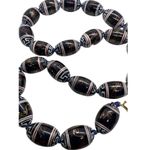 Authentic Heavy Antique/Vintage 10K Gold Ceramic Oval Trade Beads Necklace Black Photo 1