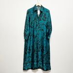 ZARA NEW Satin Collared Quarter Sleeve Button Front Blue Black Pattern Dress XS Photo 0