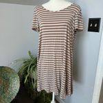 Soprano Pink & Gray Striped Knit Mini‎ Dress w/ Pink Chiffon Bow Detail on Back Large Photo 2