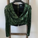 Charlotte Russe Green Sequin Midriff Crop Top V-Neck / Size Small Photo 1