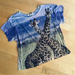 Forever 21 Giraffe Short Sleeve Tee, Blue, Green, Brown, Tan, Size M Photo 1