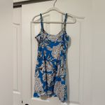 ZARA  Floral Linen Mini Blue & White Dress Photo 9