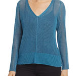 Eileen Fisher Teal Open Knit Sweater size XL Long Sleeves Sheer V Neck Photo 0
