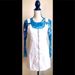 White Denim Overalls Dress: Mini Skirt, A Photo 2