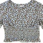 Urban Outfitters Cropped Blue & Brown Floral Cardigan, Smocked Waist Photo 1