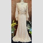 Mac Duggal Lace Long Sleeve V Neck Embellished Gown Blush size 12 Photo 4