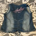 Harley Davidson  Jean vest. Zipper front. Rhinestone Harley on back. Size 1X Photo 0