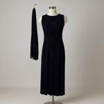 Ronni Nicole 90s Black Beaded Velvet Leaf Evening Gown Dress w/ Scarf Wrap Sz 4 Photo 1