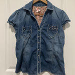 Dollhouse Denim Short Sleeve Button Up Shirt Women's Y2K Size Large Photo 0
